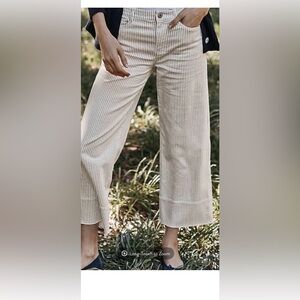 J.Jill Full-Leg Crops Cream Textured Stripe High-Rise Jeans Pants Size 8 NWOT